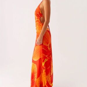 Peppermayo Orange Floral Backless Dress